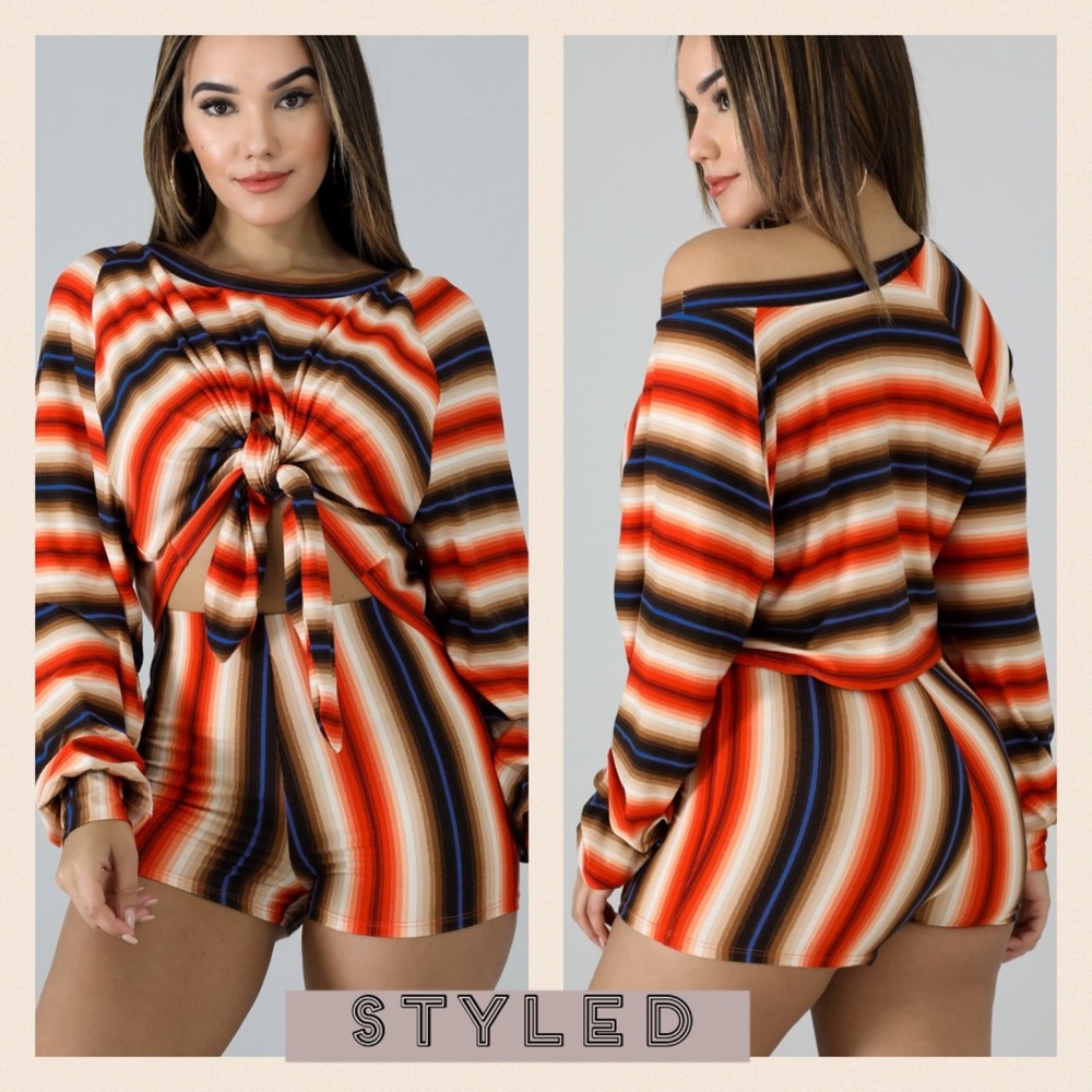 Southwestern inspired striped top and short set. Sizes S-3XL!!